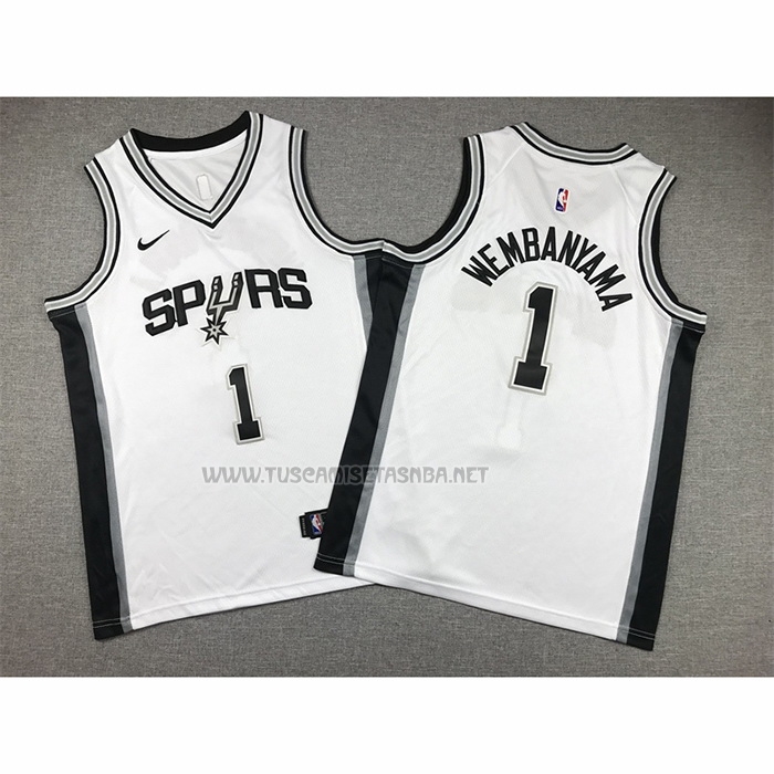 Camiseta Victor Wembanyama NO 1 Nino San Antonio Spurs Association 2022-23 Blanco